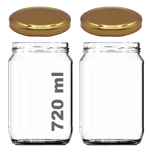 Afracam 720 ml Metal Gold Kapaklı Bal Kavanozu 720 cc Şeffaf Konserve Kavanoz 2 Adet (1 kg Bal Alır) - Altın