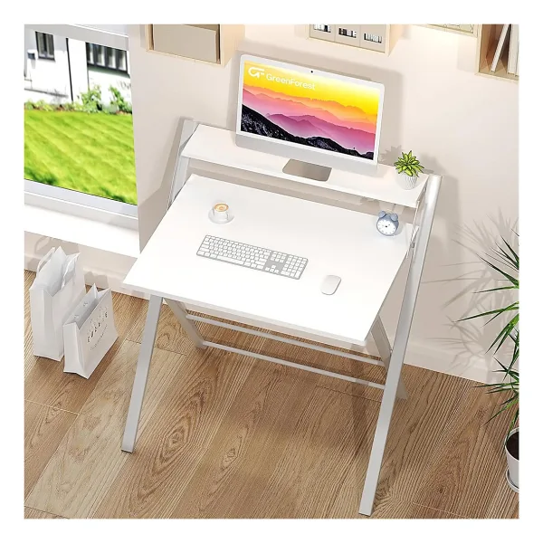 Ayz Bodo Metal Ayaklı Laptop Masası, Katlanır Çalışma Masası, Raflı Masa, Katlanır Laptop Sehpası Beyaz - YÜKSEKLİK 84 CM X GENİŞLİK 76 CMX DERİNLİK 50 CM