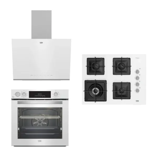 Beko BFC631B-BOCDK6510EWB-BDE6062B Beyaz Cam Buhar Destekli Fitfry Wok Gözlü Ankastre Set