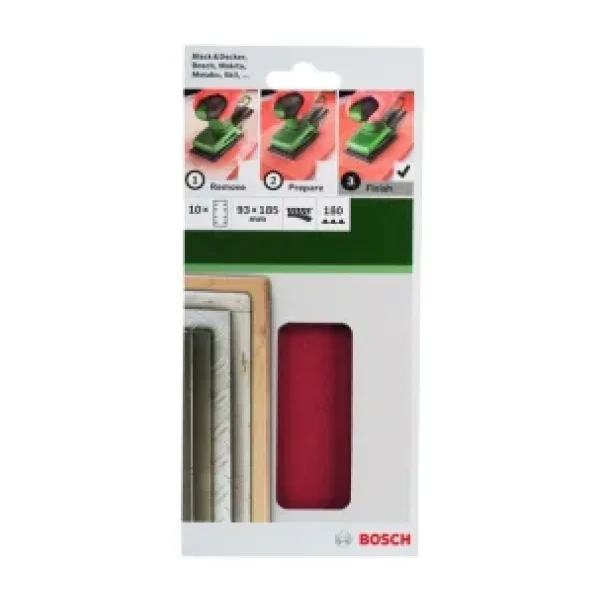 Bosch - Titreşimli Zımpara Kağıdı 10'Lu, 93 X 185 Mm 180 Kum 8 Delik