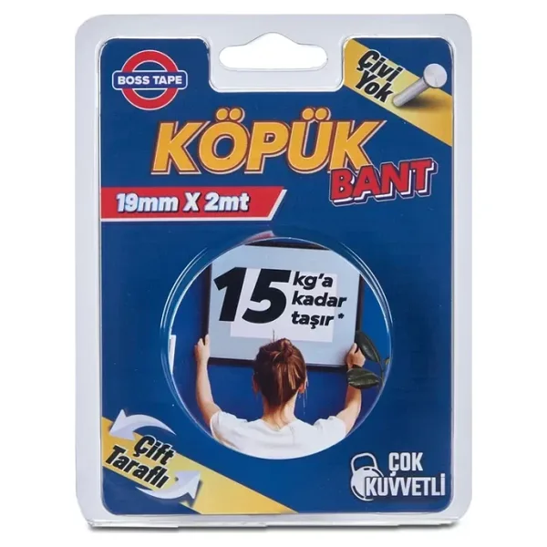 Boss Tape 2985 Çift Taraflı Köpük Bant 19mmx2m (Çok Kuvvetli 15kg)