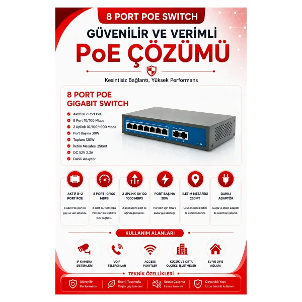 Combo 8 Port 10/100/1000MBPS 8+2 Gigabit Poe Switch