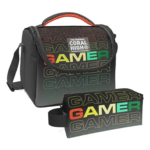 Coral High Siyah Gri Gamer Desenli Erkek Cocuk Isi Yalitimli Beslenme Cantasi Ve Kalemlik Seti