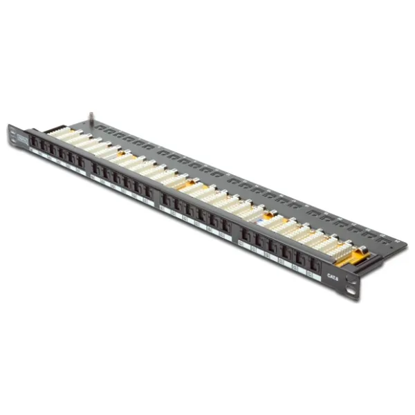 Digitus 19" 24 port Cat-6 UTP Patch Panel, 8P8C, LSA, 0,5U boyut, tozdan korumak için kapaklı,
