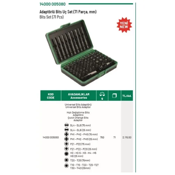 Elta Adaptörlü Bits Uç Seti 71 Parça