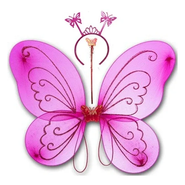 Fuşya Renk Kelebek Kanadı Tacı ve Sopası 50x37 cm (5264)