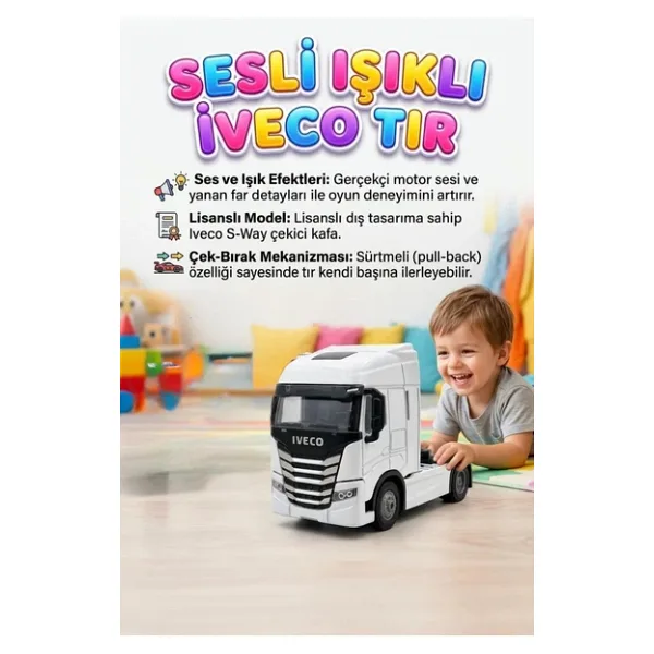 Işıklı Sesli Pilli Çek Bırak Metal Oyuncak Iveco Tır
