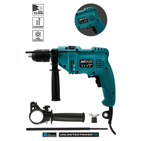 Jetvolt 500w Darbeli Metal Şanzıman 13mm Elektrikli Matkap - Kırmızı