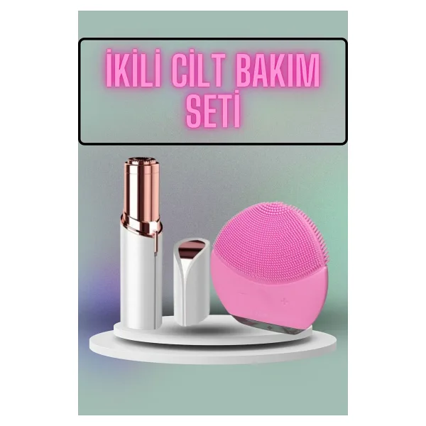Kaş Bıyık ve Yüz Epilasyon Aleti ve Titreşimli Yüz Temizleme Masaj Aleti Ikili Set ( Lisinya )
