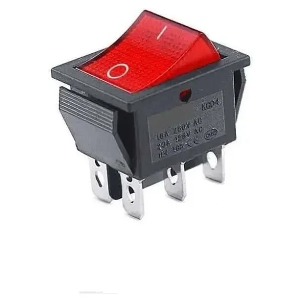 KCD4 Işıklı On/Off Anahtar 6 Pin - Kırmızı
