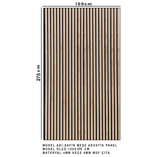 Mdf Ahşap Akustik Duvar Paneli - 100 x 275 cm - Safir Meşe
