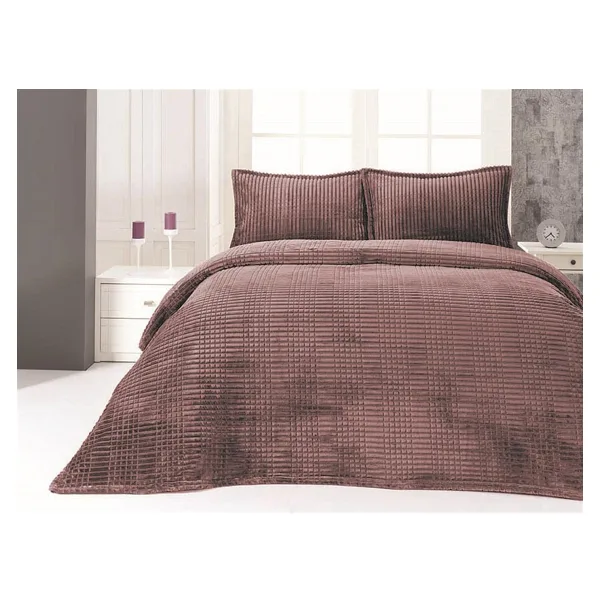 Merinos Modern Line 3 Parça Çift Kişilik Battaniye Seti - 220 x 240 cm - Açık Kahverengi