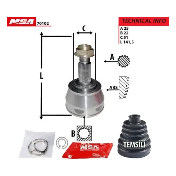 MGA 70102 Aks Kafası Dış Marea Brava Bravo 00- 1.6 16V 25x22x51
