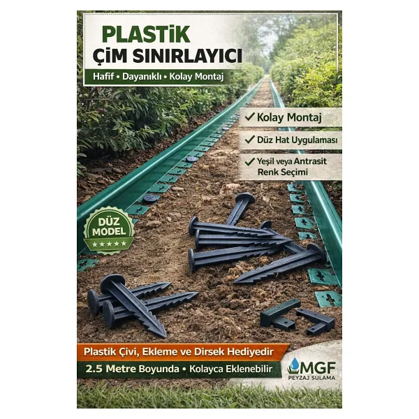 MGF PLAST MGF Yeşil Düz Çim Ayırıcı 10 Metre (4x2,5mt) Çim Sınırlayıcı Taş Toprak Çim Taş Toprak Bariyeri
