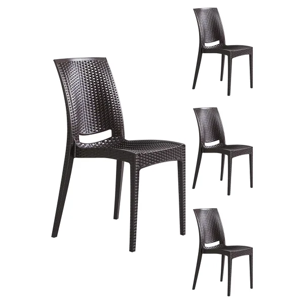 Mobetto Rattan Bahçe Sandalyesi 4 Adet - Kahve