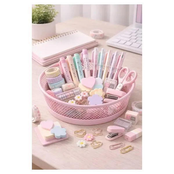 Need ND-2110 Çok Amaçlı Toz Pembe Metal Organizer - Kırtasiye, Makyaj ve Saç Aksesuar Sepeti - Standart
