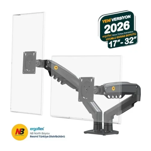 North Bayou F160 17-27 inç İki Kollu Amortisörlü Monitör Standı