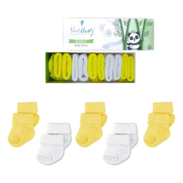 Novibaby 5'li Bambu Yenidoğan Bebek Çorap (Sunshine, 0-6 Ay)