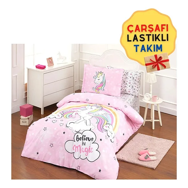 Özdilek Unicorn Lastikli Çarşaflı Pamuk Tek Kişilik Nevresim Takımı