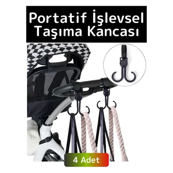 Premium Kompakt Poşet Taşıma Bisiklet Bebek Arabası Askısı Çok İşlevli Portatif Taşıma Kancası 4 Adt