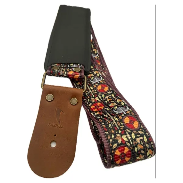 Rune Rhythm Viking Desenli Omuz Korumalı Deri Uçlu Bass Ve Gitar Askısı