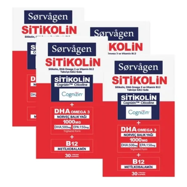Sorvagen Smart Sitikolin DHA Omega 3 ve B12 30 Kapsül 4'lü