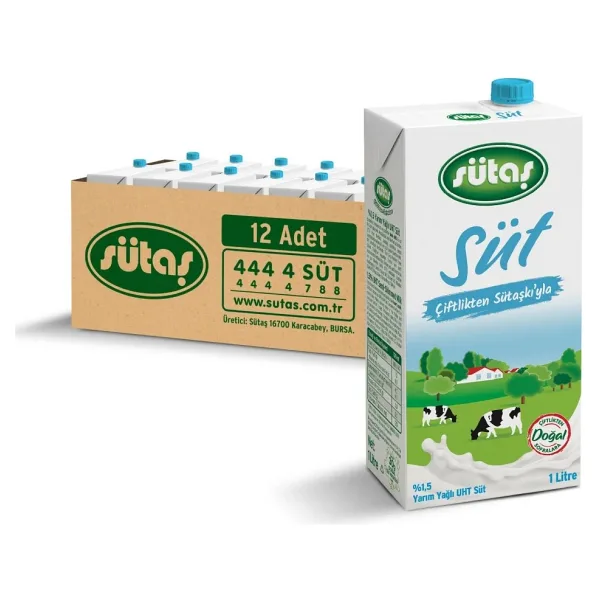 Sütaş Yarım Yağlı 1 lt 12'li Paket Süt