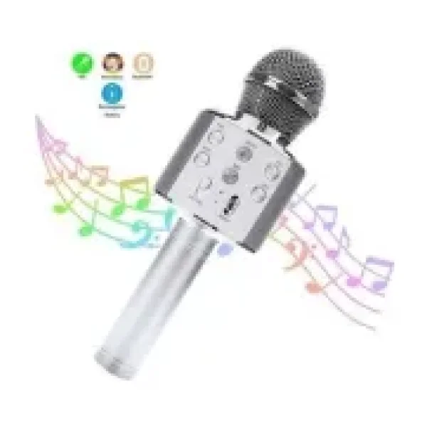 Tastech Şarjlı Kablosuz Karaoke Mikrofon Bluetooth Hoparlör Ses Değiştirme Özellikli Sd Kart USB Girişli - Gümüş