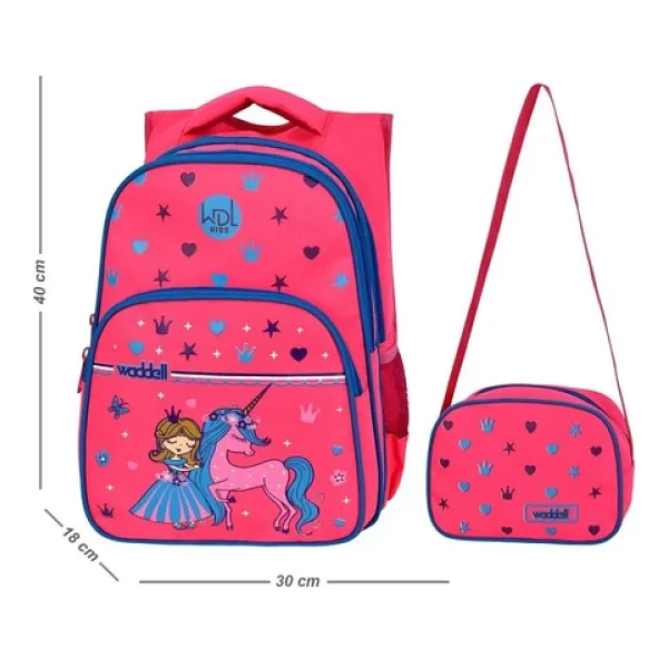 Waddell 6002 Prenses Desenli Pembe Beslenme + İlkokul Sırt Çantası