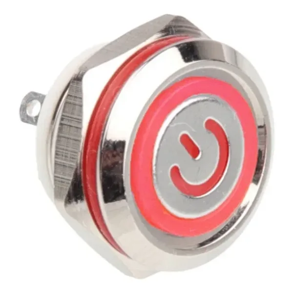 WD12C1-Pin-P1-EC 12mm Düz Yaylı Işıklı Metal Buton - Kırmızı