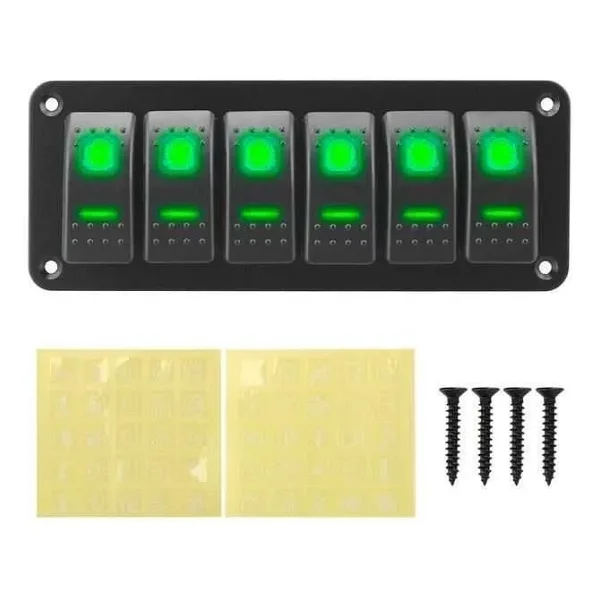 6'lı ON-OFF Yeşil Işıklı Anahtar Switch Panel 12V-24V