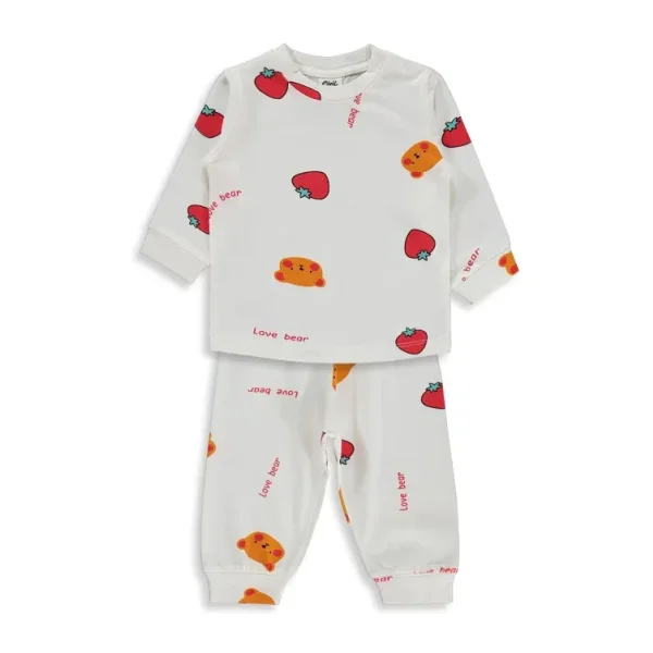 Civil Baby Ayı Çilek Empirme 6-18 Ay Pijama Takımı - Ekru