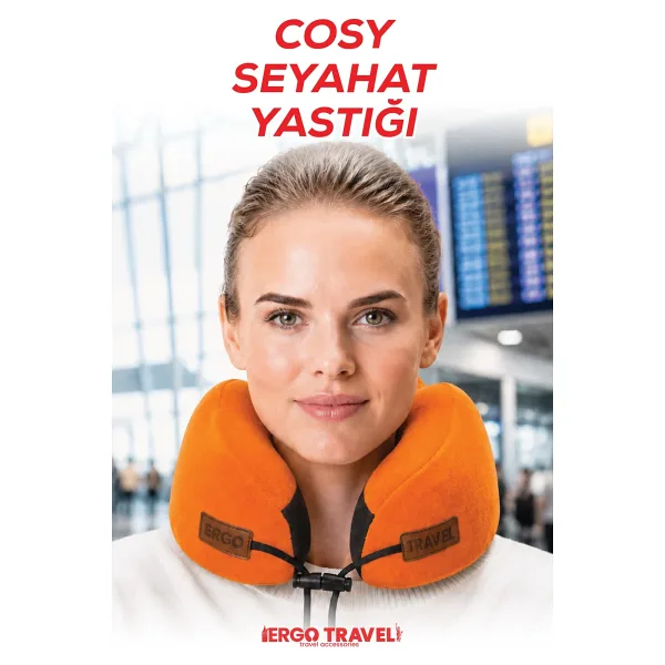 Cosy Ortopedik Seyahat Yastığı Visco Boyun Destekli Seyahat Yastığı - Turuncu Ergo Travel