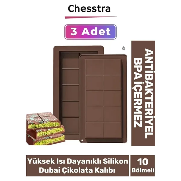 Esnek Bpa İçermez Yüksek Isı Dayanıklı Meşhur Dubai Çikolata Silikon Kalıbı 3 Adet