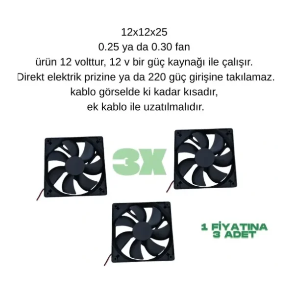 Evonest 12V 0.25A DC Kuluçka Makinesi Fanı 12x12x2.5 cm