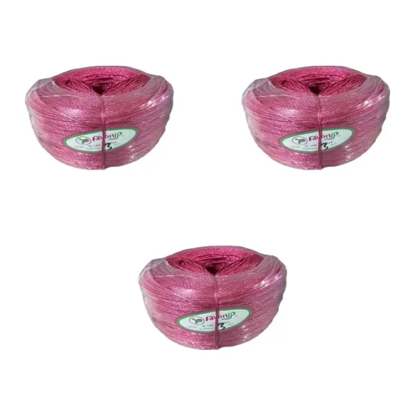 Favori İp Halat FH03 PP Naylon Burgulu Örgü Çamaşır İpi - Pembe - 100 Metre - 3 Adet