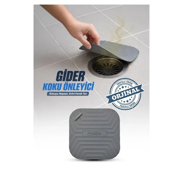 Gri Silikon Kötü Koku Önleyici Kare Gider Kapağı Tıpası - Banyo, Mutfak ve Balkon Lavabo Giderleri İçin