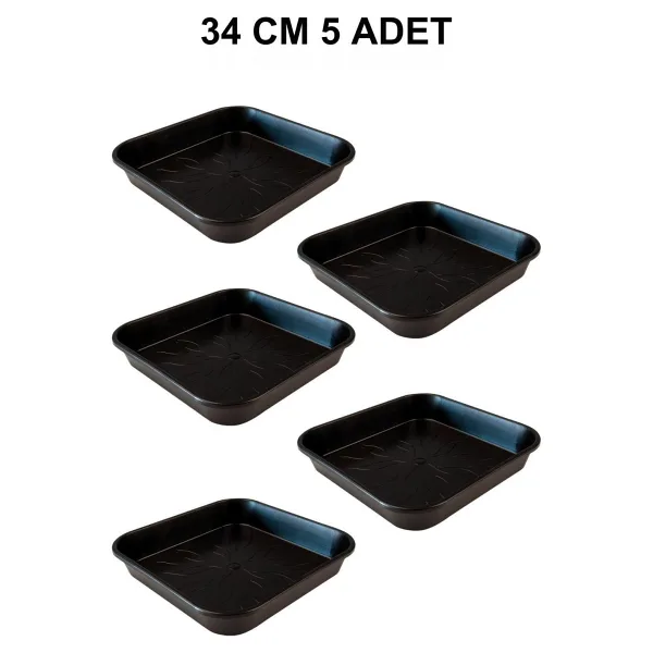 Grow Wizard Kare Saksı Altlığı 34 cm 5 Adet - Siyah