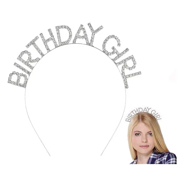 Gümüş Kristal Taşlı Birthday Girl Doğum Günü Tacı İthal Ürün A Kalite 17x16 cm