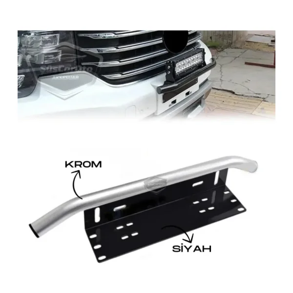Her Araca Uyumlu Plaka Altlığı ve Koruma Demiri Sis Ayağı SUV 4X4 Off Road Led Montaj Braketi Plakalık Led Bağlantı Ayağı Krom