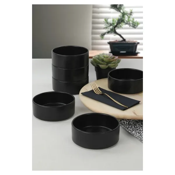 Keramika Stackable 14 cm 6 Adet Çorba Kasesi Mat Siyah