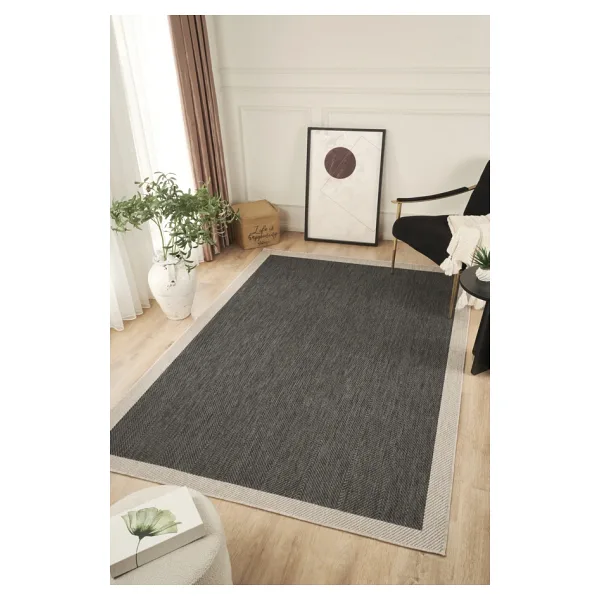 Konfor Halı Sisalux 3089 Antrasit Sisal Dokuma Jüt Kilim Hav Toz Vermez Halı Salon Mutfak Oturma Odası Halısı