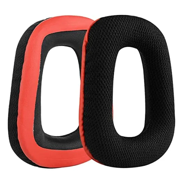 Logitech uyumlu G930 G430 F450 G432 G431 G332 G231 G230 ile uyumlu Kulaklık Pedi Seti Kulaklık Süngeri ve Kafa Bandı kulaklık süngeri yastığı (Siyah - Kırmızı Kumaş Sünger + Kırmızı Kafa Bandı)