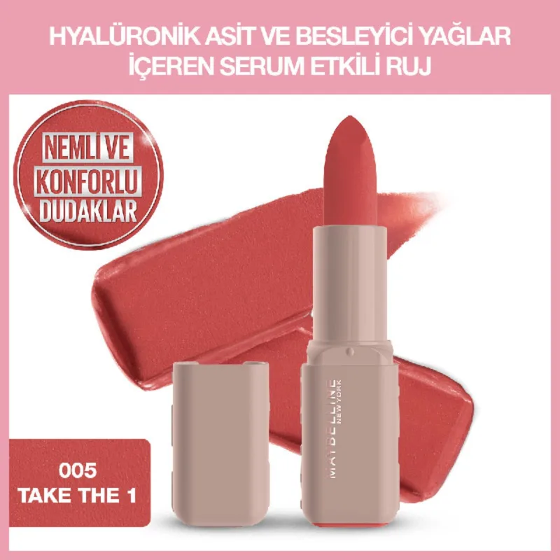 Maybelline New York Serum Etkili Hyalüronik Asit ve Besleyici Yağ İçeren 005 Take The 1 Stick Ruj