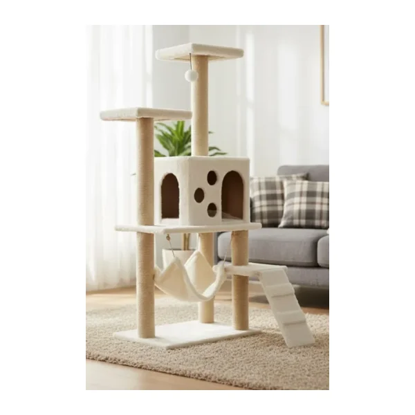 Missidea B10 Hamaklı Yuvalı Lüx Kedi Tırmalama Evi Beyaz