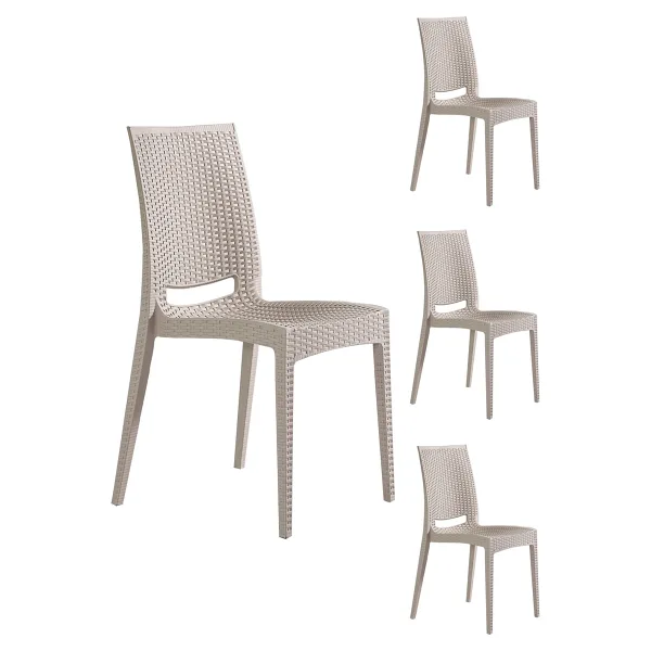 Mobetto Rattan Bahçe Sandalyesi 4 Adet - Cappucino
