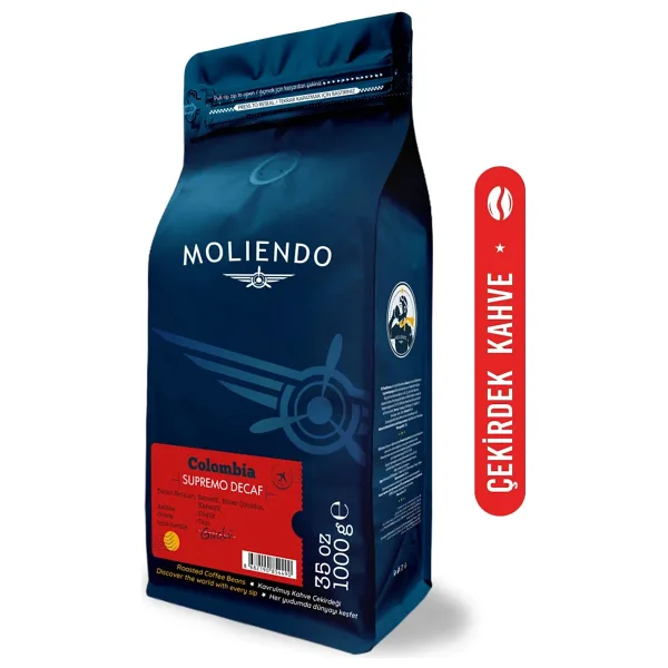 Moliendo Colombia Supremo Decaf Kafeinsiz Çekirdek Kahve 1 kg