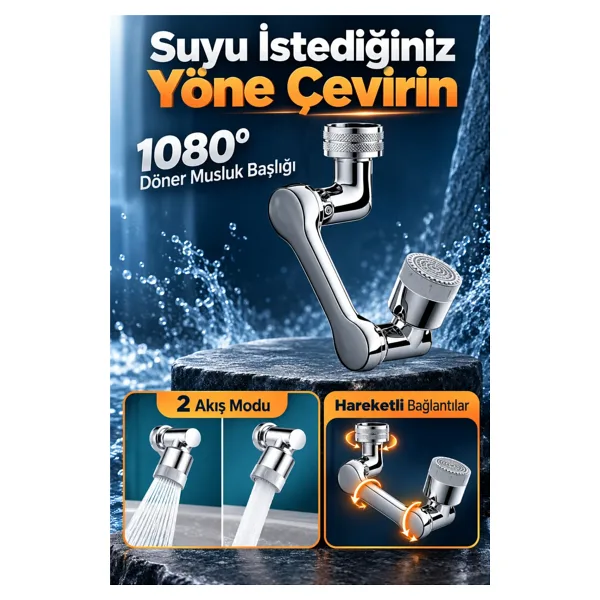 mucit home 1080 Derece Dönebilen 2 Modlu Mutfak Musluk Başlığı Banyo Musluk Ucu Evrensel Fonksiyon