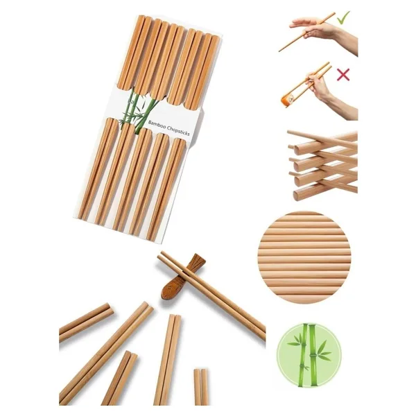 Neler Geldi Neler 10 Çift - 20 Adet Yıkanabilir Organik Bambu Çin Yemek Çubuğu Chopsticks Çin Çubuk - Çin Çubukları - 1 Adet