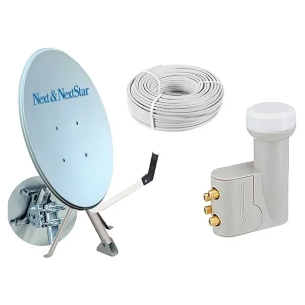 NEXT NEXTSTAR 75 Cm Ofset Çanak Anten Full Set Dörtlü Lnb 25 Mt Anten Kablosu Full Bakır